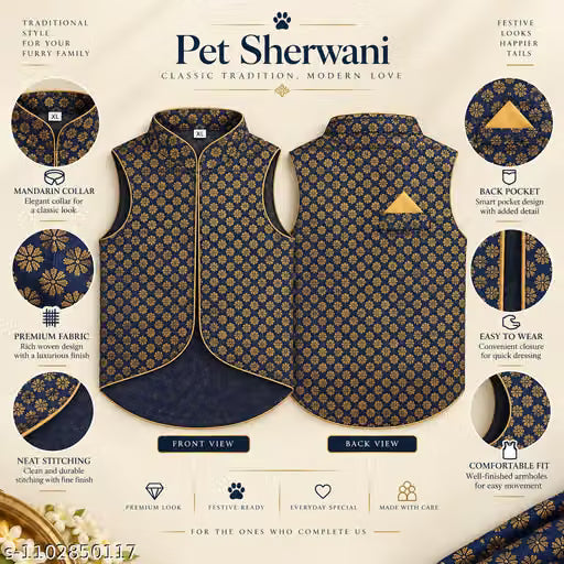 Premium Pet Sherwani | Ethnic Dog & Cat Wear | XS–XXL