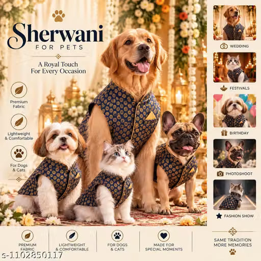 Premium Pet Sherwani | Ethnic Dog & Cat Wear | XS–XXL